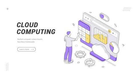 Cloud Computing And Data Storage Service Isometric Vector Banner Illustrati.. 스톡 일러스트