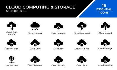 Cloud computing and data storage solid icon set for digital technology inte.. Stock Illustration