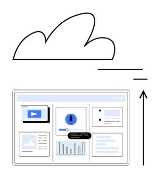Cloud Computing and Data Synchronization Workflow With Graphic Interface El.. Stock Illustration