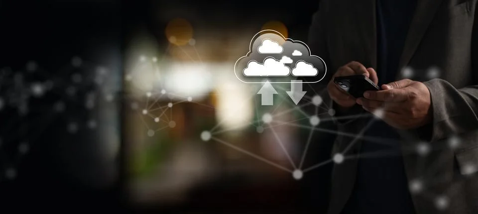 Cloud computing and data synchronization concept with secure online storage.. Stock Photos