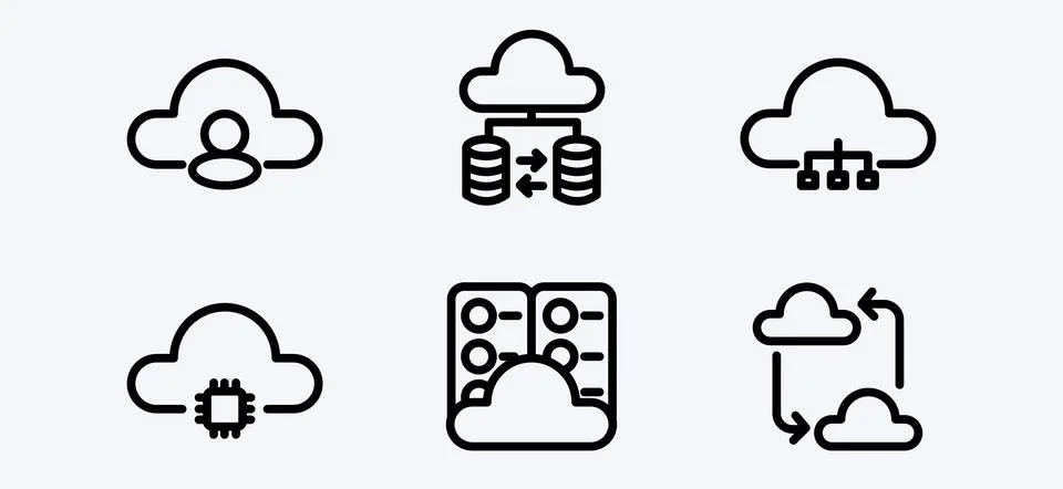 Cloud Computing and Data Technology Icon Set Illustrazione stock