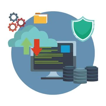 Cloud computing and database icons 库存插图