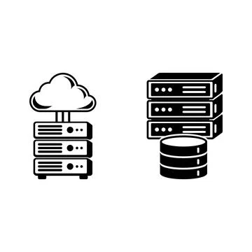 Cloud computing and database server rack icons Stockillustratie
