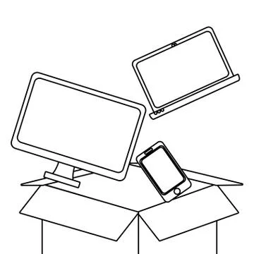 Cloud computing and devices in black and white Stock Illustration