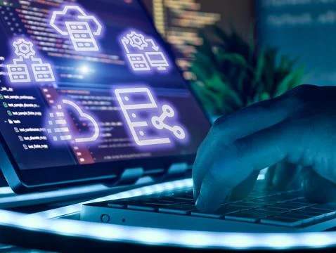 Cloud computing and DevOps software development concept 库存照片