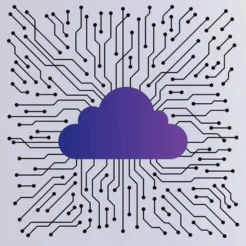Cloud computing and digital connectivity circuit board background with purp.. Illustrazione stock