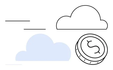Cloud Computing and Digital Currency Concept with Coin and Cloud Symbols Stock Illustration