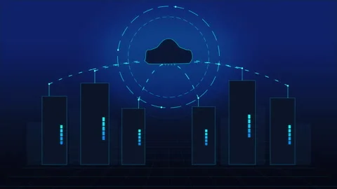 Cloud computing and digital data transfer over smart city skylin Stock Footage 347198951