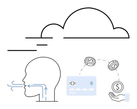 Cloud computing and digital financial transactions with human interaction r.. Stockillustratie