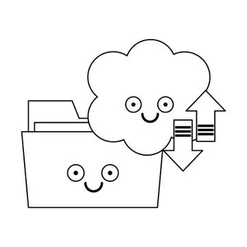 Cloud computing and digital folder in black and white Stock Illustration