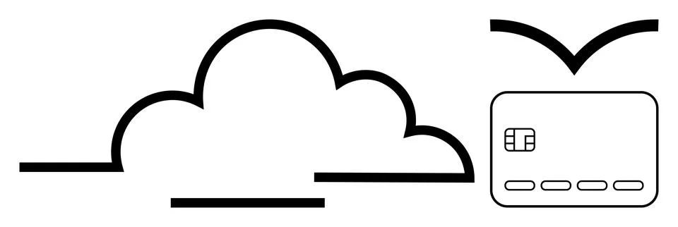 Cloud Computing and Digital Payment Integration with Credit Card Illustrazione stock