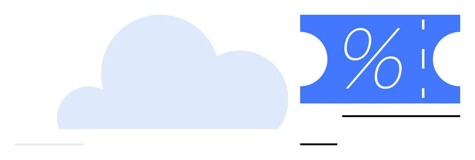 Cloud Computing and Discount Concept Blue Percentage Coupon and Cloud Shape 스톡 일러스트