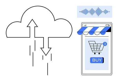 Cloud Computing and E-commerce with Voice Recognition Technology Illustrazione stock