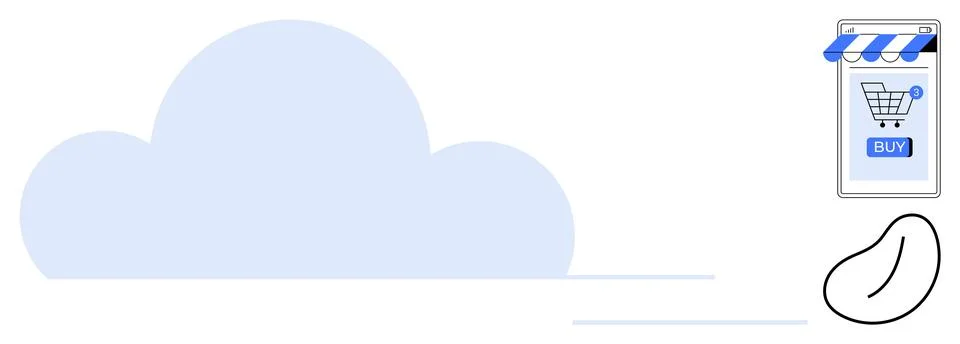 Cloud Computing and E-commerce Shopping Elements on a Minimalist Background Stock Illustration