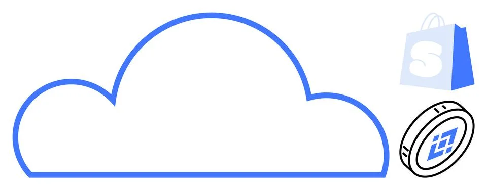 Cloud Computing and E-commerce with Cryptocurrency Concept Stock Illustration