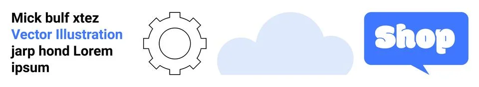 Cloud Computing and E-commerce Gear Icon with Shop Button Vector Illustration 스톡 일러스트