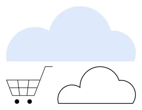 Cloud Computing and E-commerce Concept with Shopping Cart and Cloud Icons Stock Illustration