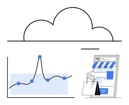 Cloud Computing and E-Commerce Data Analysis and Digital Shopping Experience Illustrazione stock