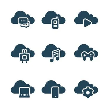 Cloud computing and entertainment line icons. Stock Illustration