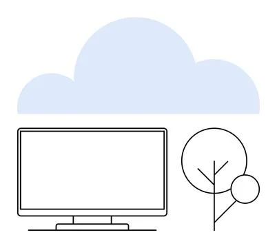 Cloud Computing and Environmental Efficiency Concept with TV Monitor and Tree 스톡 일러스트