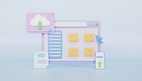 Cloud computing and file management software 3d illustration 库存插图