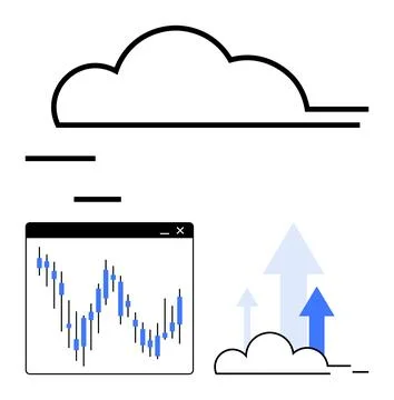 Cloud Computing and Financial Data Analytics with Growth Arrows Stock Illustration