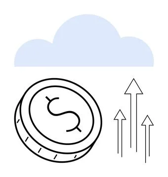 Cloud Computing and Financial Growth Concept with Dollar Coin and Upward Arro 스톡 일러스트