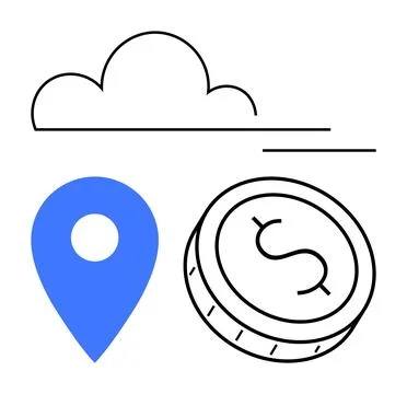 Cloud Computing and Financial Management Indicated by Location Pin and Dollar Stock Illustration