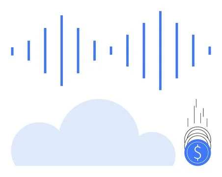 Cloud Computing and Financial Savings Concept with Blue Sound Waves and Fal.. Stockillustratie