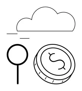 Cloud Computing and Financial Services with Magnifying Glass for Analytical.. Stock Illustration