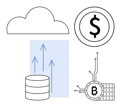 Cloud Computing and Financial Technology with Bitcoin and Data Growth 스톡 일러스트