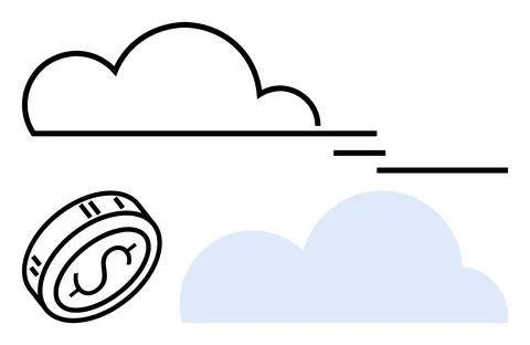 Cloud Computing and Financial Technology Concepts with Stylized Coin and Cl.. Stock Illustration