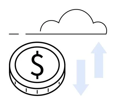 Cloud Computing and Financial Transactions Concept with Dollar Coin and Arrow イラスト素材