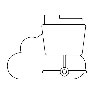Cloud computing and folder symbol black and white Stock Illustration