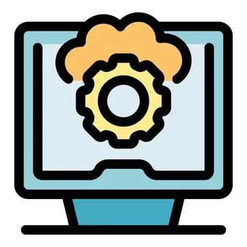 Cloud computing and gear icon on monitor display Illustrazione stock