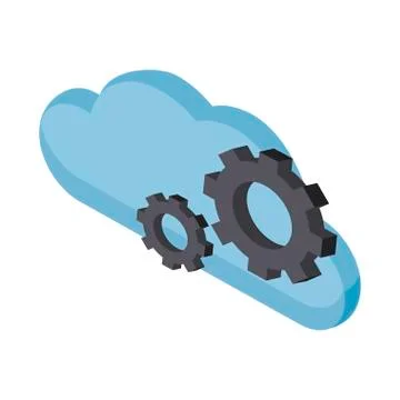 Cloud computing and gears isometric symbol イラスト素材