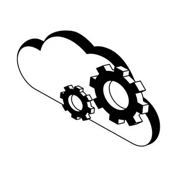 Cloud computing and gears isometric symbol in black and white Illustrazione stock