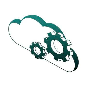 Cloud computing and gears isometric symbol blue lines イラスト素材