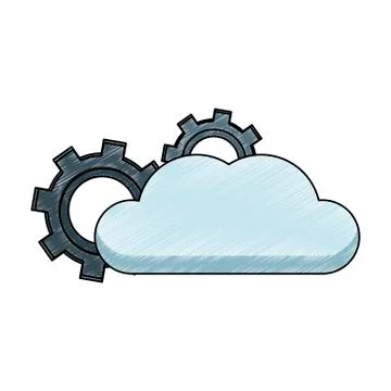 Cloud computing and gears scribble Stock Illustration