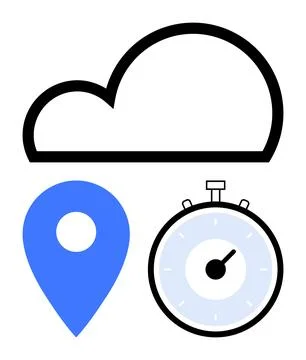 Cloud Computing and Geo Tracking with Time Management Icons for Digital Sol.. Stock Illustration