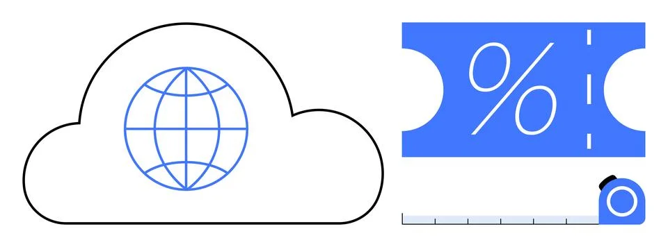 Cloud Computing and Global Online Discounts with Measurement Conceptual Icons Stock Illustration