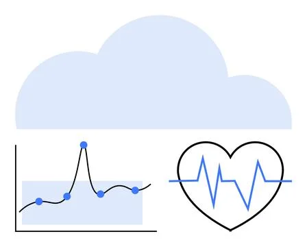 Cloud Computing and Health Analytics Data Trends and Heartbeat Insights 스톡 일러스트
