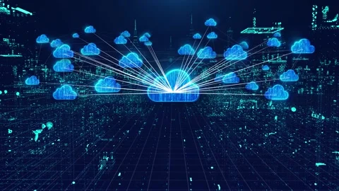 Cloud computing and holographic smart city technology concept Stock Footage 220414406