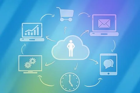 Cloud computing and human icon. Network icons with arrows イラスト素材