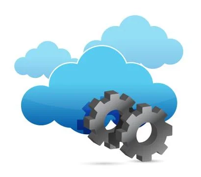 Cloud computing and industrial gears over white Stock Illustration