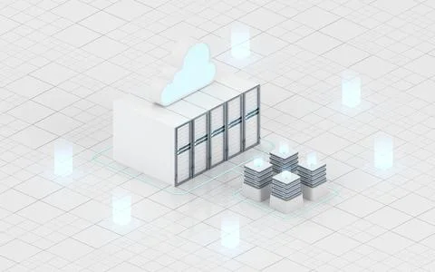 Cloud computing and information devices, 3d rendering. Stock Illustration