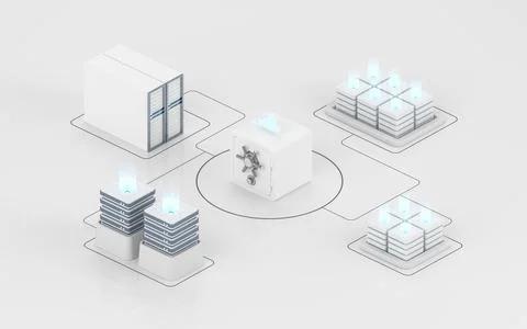 Cloud computing and information devices, 3d rendering. Stock Illustration