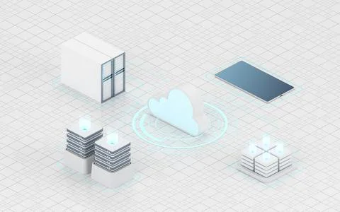 Cloud computing and information devices, 3d rendering. Stock Illustration