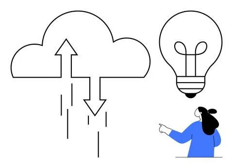 Cloud Computing and Innovation Concept with Arrows and Light Bulb Stock Illustration