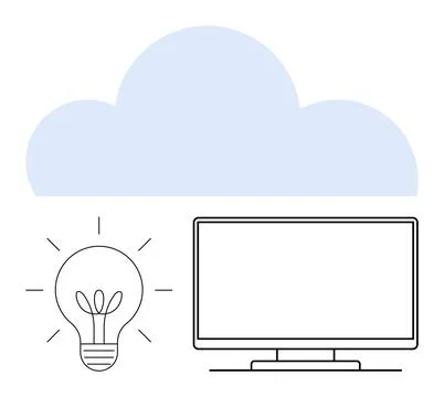 Cloud Computing and Innovation Concept with Light Bulb and Computer Monitor Stock Illustration